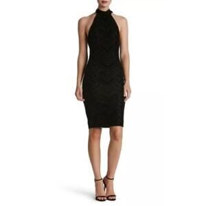 Dress the Population Open Back Black Burnout Velvet Halter Dress - Size M